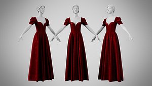 3D Dress 07 Burgundy Velvet With Design