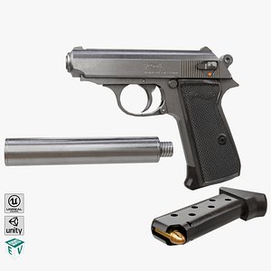 3D Pistol 05 Silver All PBR Unity UE Textures Included