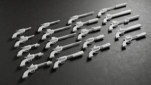 Low Poly RevolverV2-style Pistol -20 Variations Game Ready 3D model
