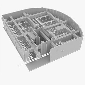 3D empty office with ducts