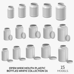 Open Wide Mouth Plastic Bottles White Collection 01 - 15 Models 3D model