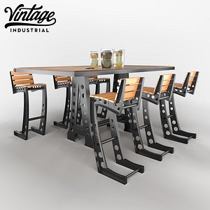 furniture vintage industrial table chair 3D
