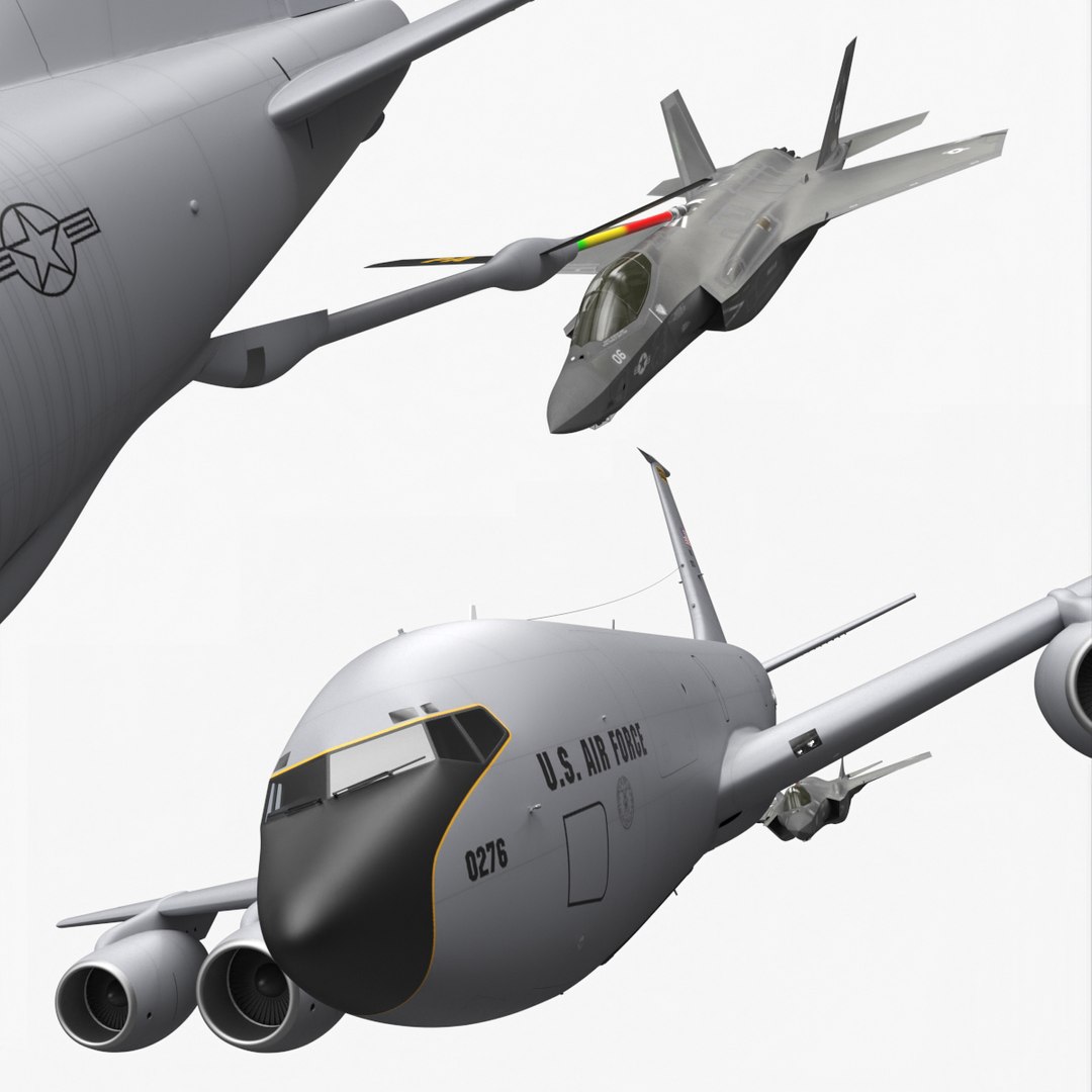 Air Refueling in Progress Boeing Stratotanker with F35 Rigged for Cinema 4D 3D model preview