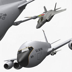 Air Refueling in Progress Boeing Stratotanker with F35 Rigged for Cinema 4D