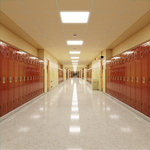 School Hallway 3d Scene