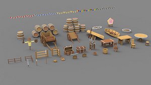 3D Low Poly Medieval Exterior Pack Collection Low-poly 3D model Low-poly 3D model
