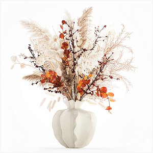 Autumn bouquet dried branches pampas holly flowers vase decor 3D model