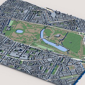 3D Kensington Gardens London 3D Model Royal Park with Italian Gardens Albert Memorial