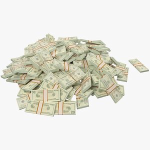 3D model pile dollars bills banknotes
