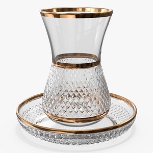 Crystal Tea Glass with Saucer Clear Gold
