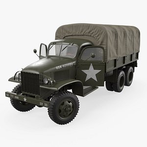 WWII GMC CCKW 6x6 Army Truck with Covered Bed Green Old Rigged for Cinema 4D