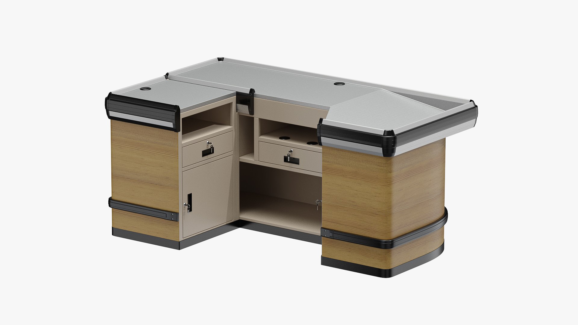 Store Checkout Counter Light Wood 3D model preview