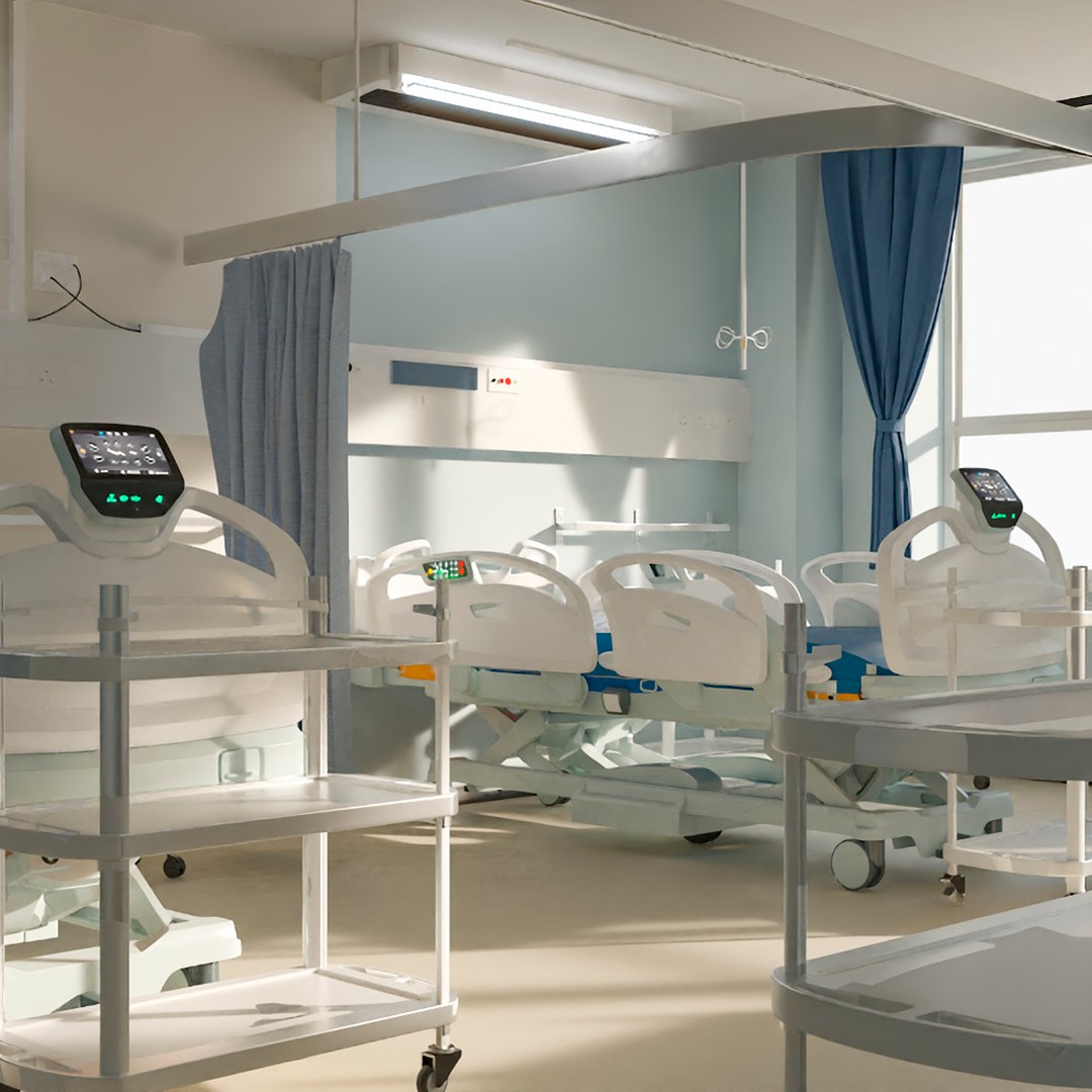 Four People Hospital Room Interior 3D model preview
