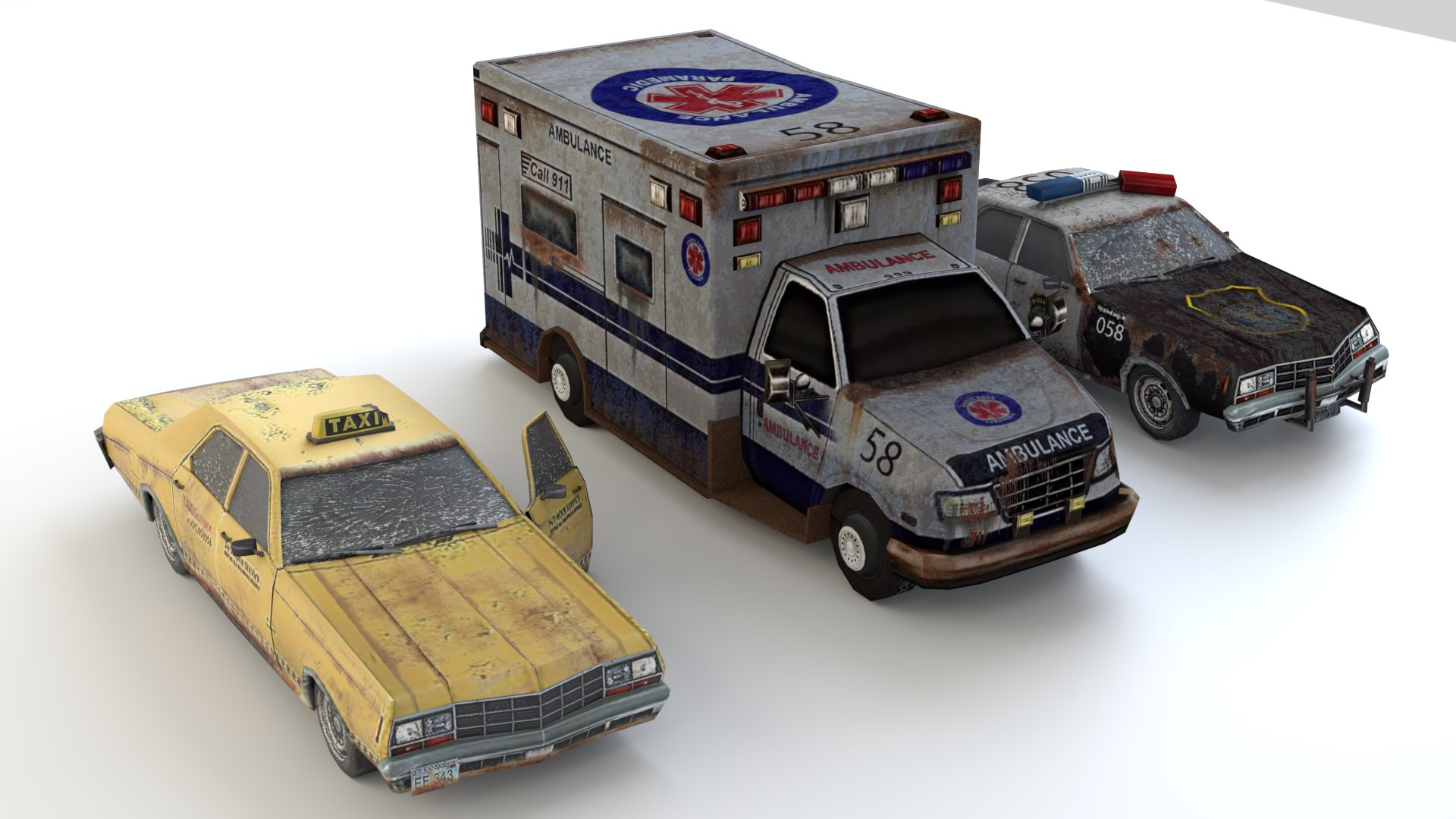 Old Rusty Ambulance Police And Taxi Car Mini Pack 3D - TurboSquid 1852876