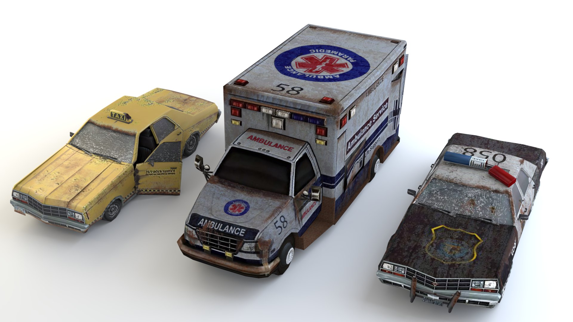 Old Rusty Ambulance Police And Taxi Car Mini Pack 3D - TurboSquid 1852876