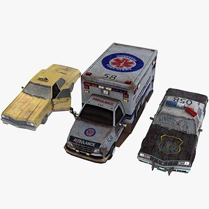 Old Rusty ambulance police and taxi car mini pack 3D