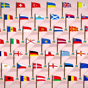 Europe Countries Flags Pack Toon Style Low Poly 3D