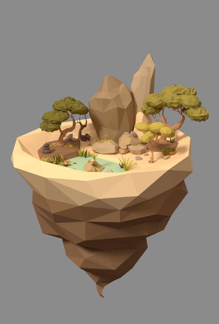 3D Model Cartoon Style Floating Island With A Lake - LOW POLY ...