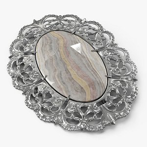 Vintage Silver Brooch with Onyx Stone 3D model