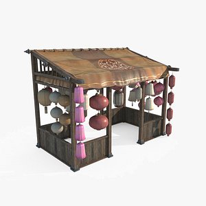 Ancient Asian vendors selling lanterns 3D