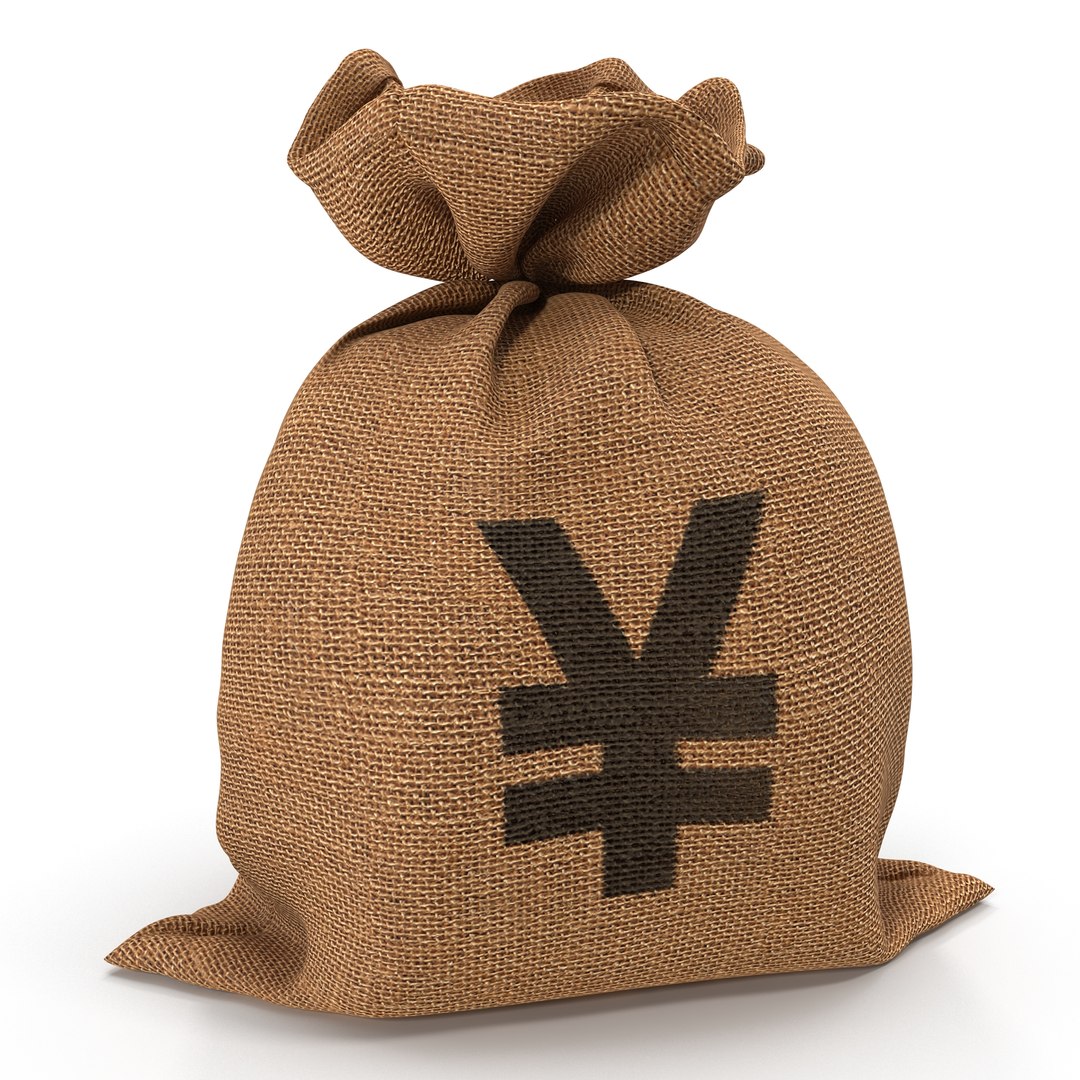 Money Bag 2 Yen 3D Model 3D model preview