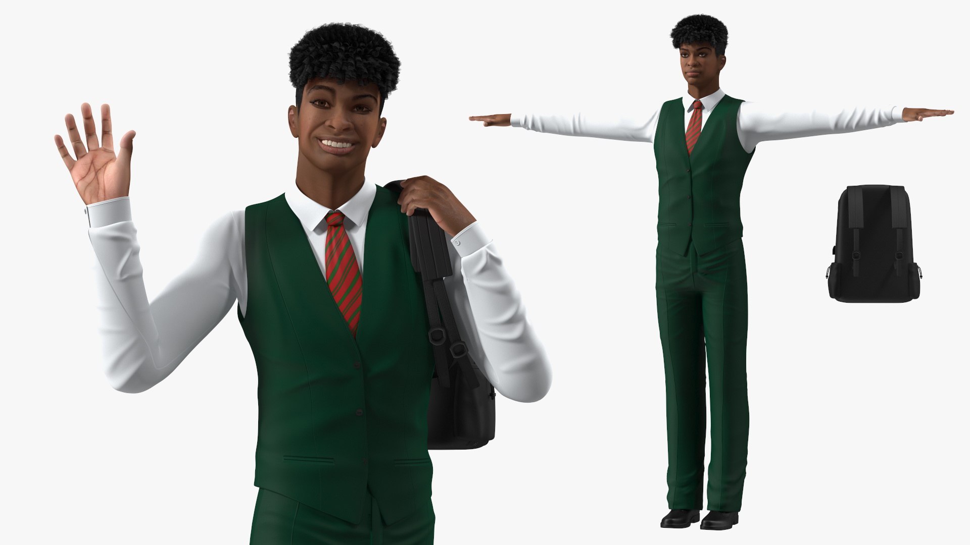Black Teenager Light Skin School Uniform Rigged for Cinema 4D 3D model preview