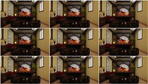 High-end atmosphere classical Chinese meeting room eight impatiens table screen ancient hall  assemb 3D