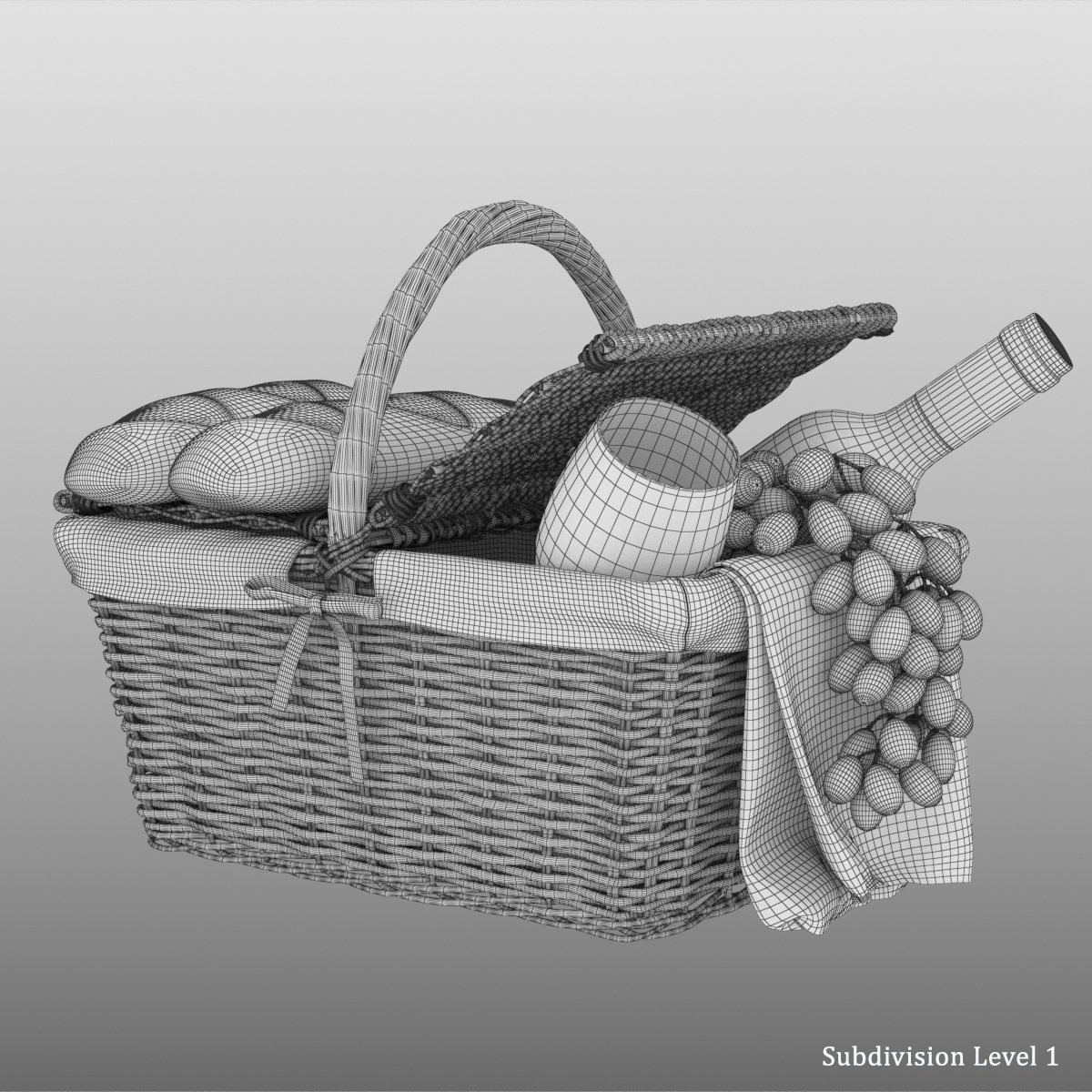 ぶどうピクニックバスケット3Dモデル TurboSquid 1174523