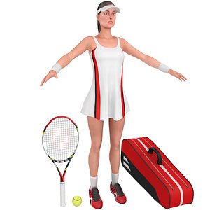 female tennis player racket 3D model