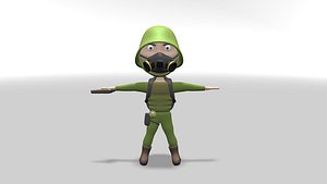 Soldier Cartoon Lowpoly Rigged With Animation 3D