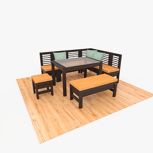 3d wooden dining set table