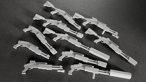 Low Poly ShotgunV3-style -10 Variations Game Ready 3D model
