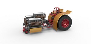 3D Diecast Pulling tractor with 3 engines V12 Scale 1 to 25 model