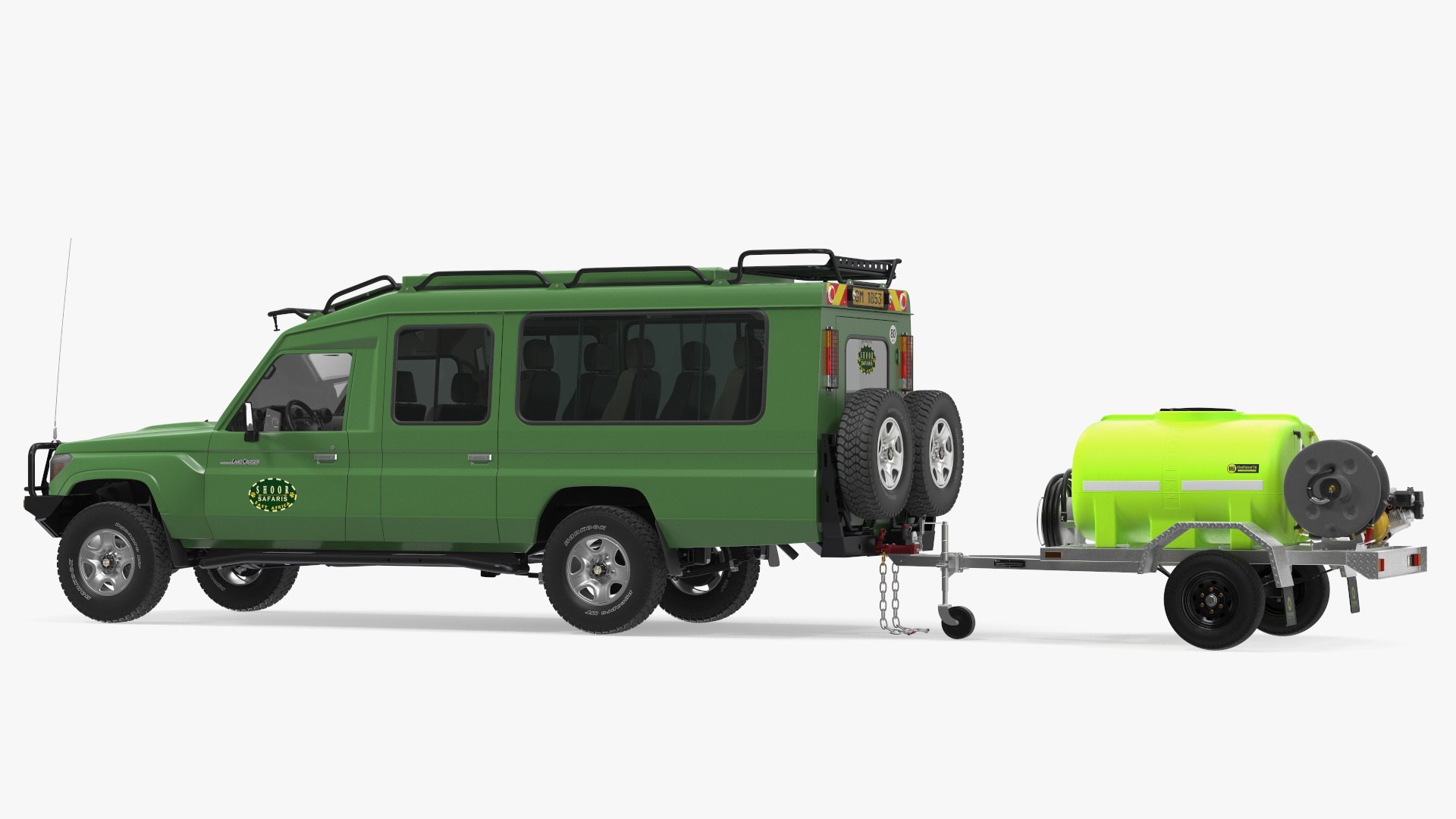Toyota SUV with Fire Fighting Trailer Rigged 3D model preview