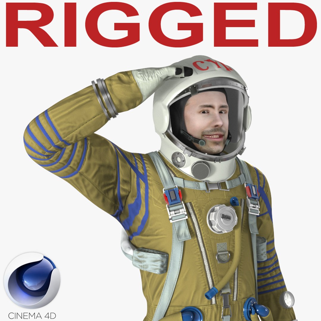 Astronaut Wearing Space Suit Strizh with SK-1 Helmet Rigged for Cinema 4D 3D Model 3D model preview