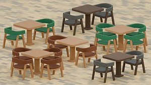 Cozy Cafe Set  Wooden Table and Arc Chair 3D model