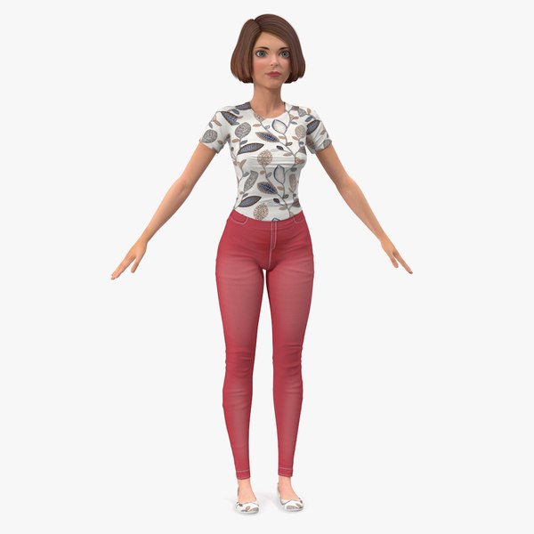 3D model cartoon young girl casual