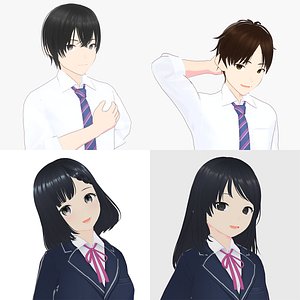 Japanese Anime High School NPC Pack Vol1 - Unity UE GameReady
