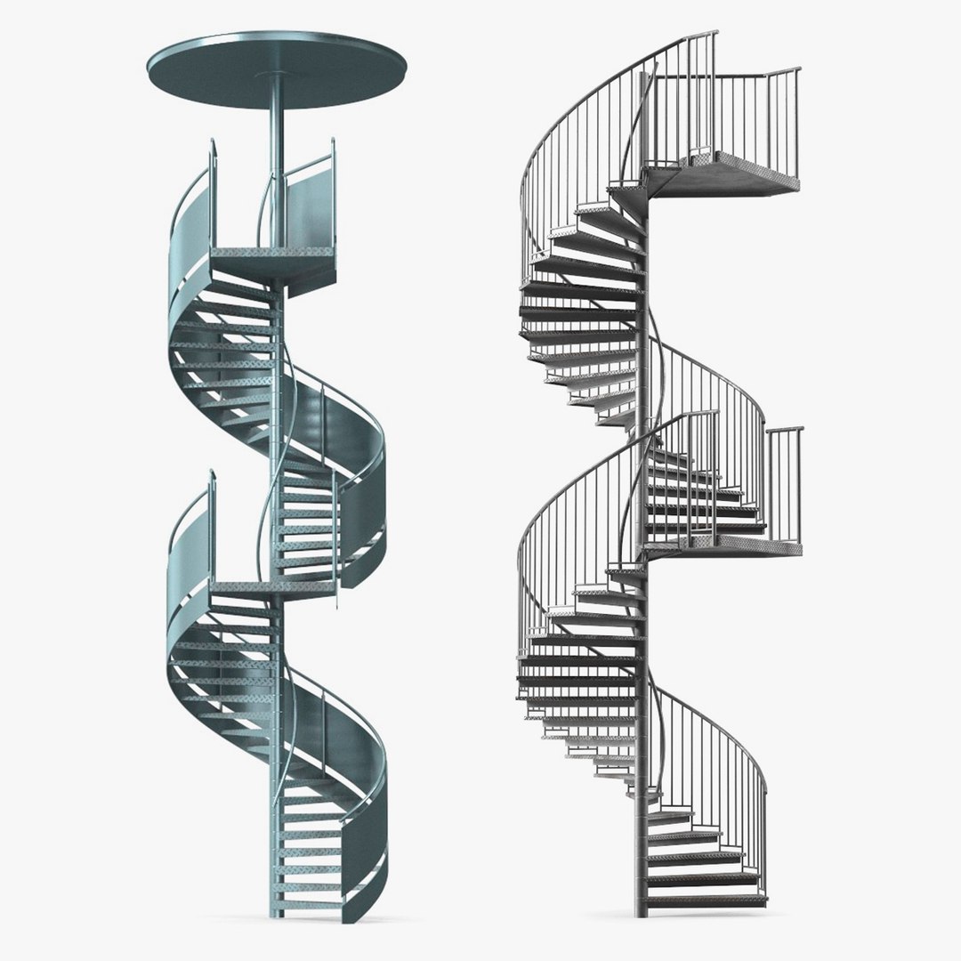 Spiral Fire Escape Stairs Collection 3D model preview