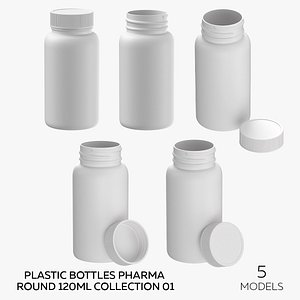 3D Plastic Bottles Pharma Round 120ml Collection 01 - 5 models