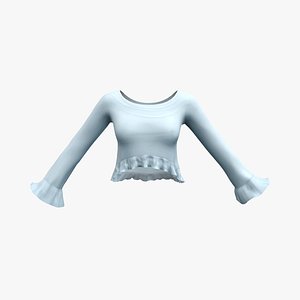 3D model Bell Edge Sleeves Ruffle Bottom Sweater