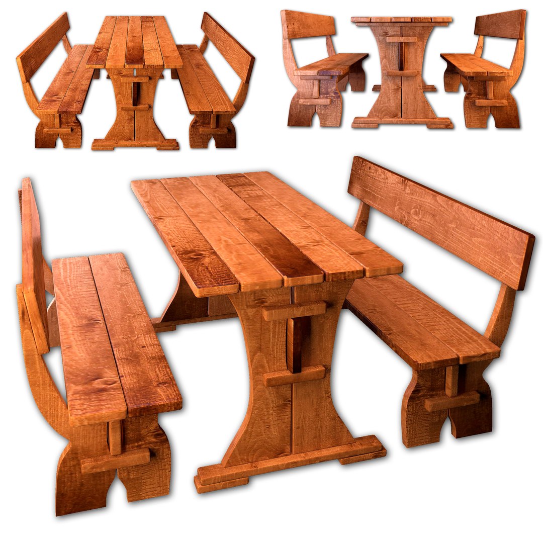 Wooden Bench Table 3D Model TurboSquid 1369603