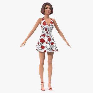 Cartoon Woman Romantic Dress T-Pose