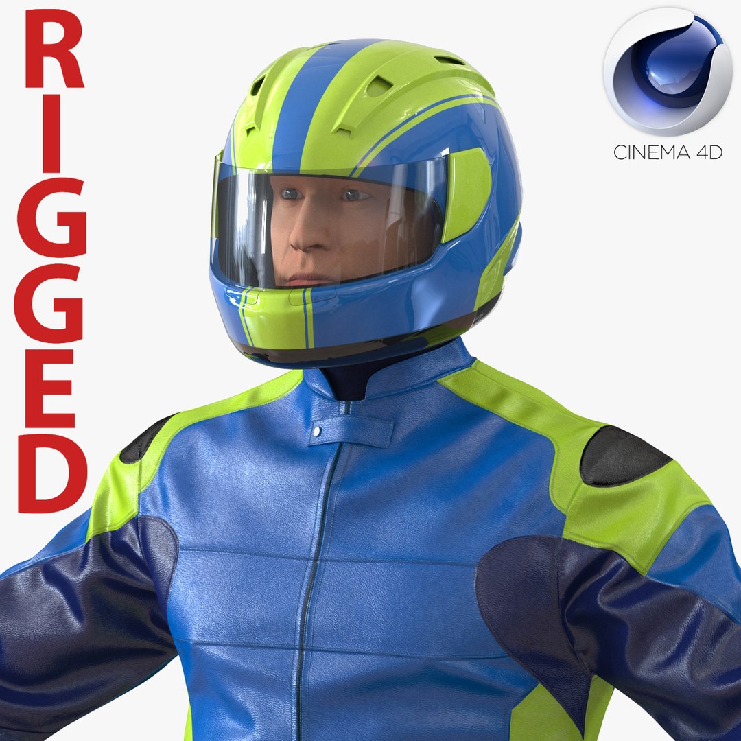 Motorcycle Rider Generic Rigged for Cinema 4D 3D model preview