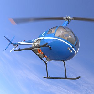 Robinson R-22 Beta II Two-Seat Civil Helicopter Blue Rigged
