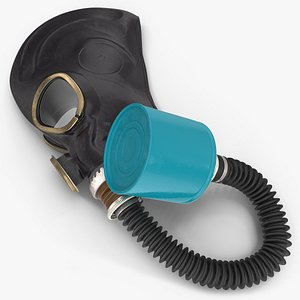 Black Rubber Gas Mask with Hose Rigged for Cinema 4D