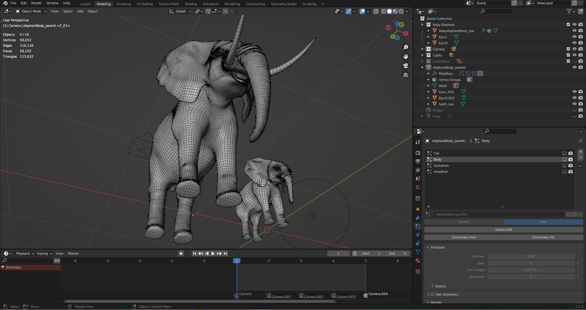 3D Model Fur Elephant And Baby Elephant Rigged In Blender - TurboSquid ...