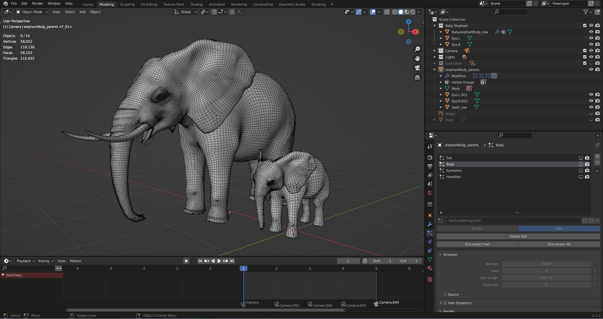 3D Model Fur Elephant And Baby Elephant Rigged In Blender - TurboSquid ...