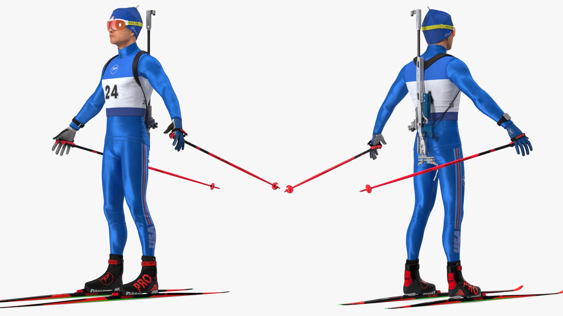Biathlete Fully Equipped USA Team Rigged for Cinema 4D 3D model preview