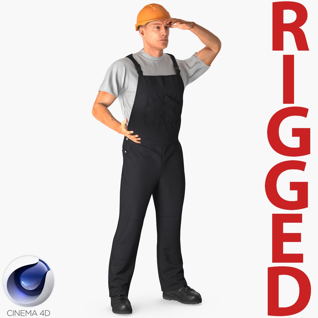 Worker Black Uniform Rigged for Cinema 4D 3D model preview